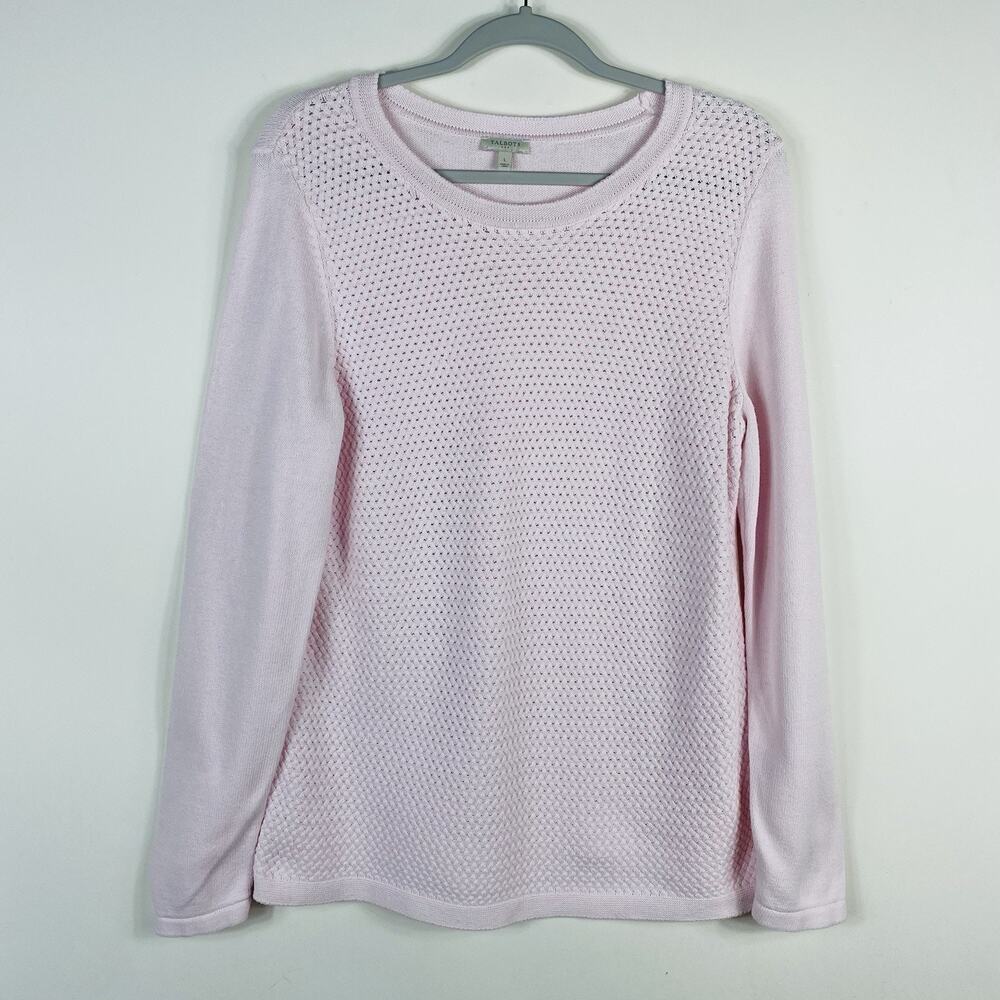 Talbots Size Large Basketweave Front Sweater Light Pink 100% Cotton